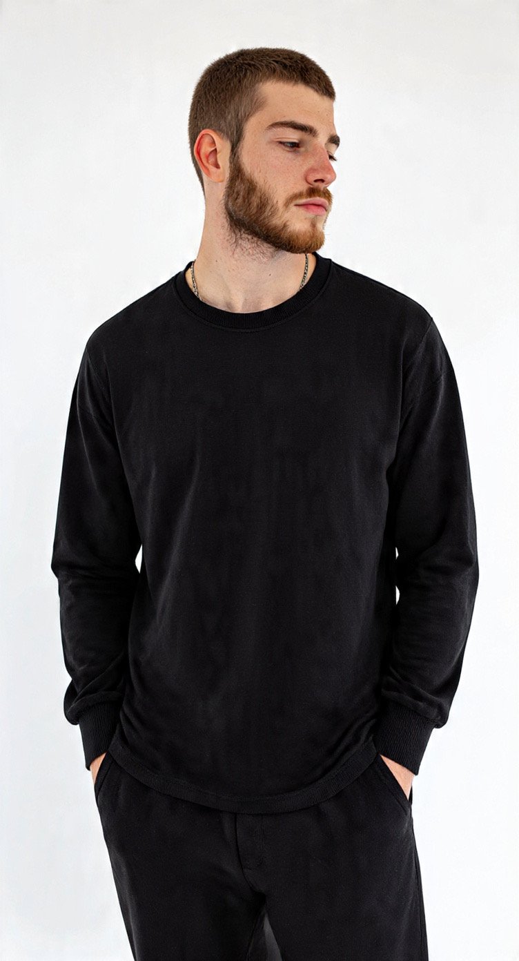 Long Sleeves Baggy T-shirt with Cuffs - Black